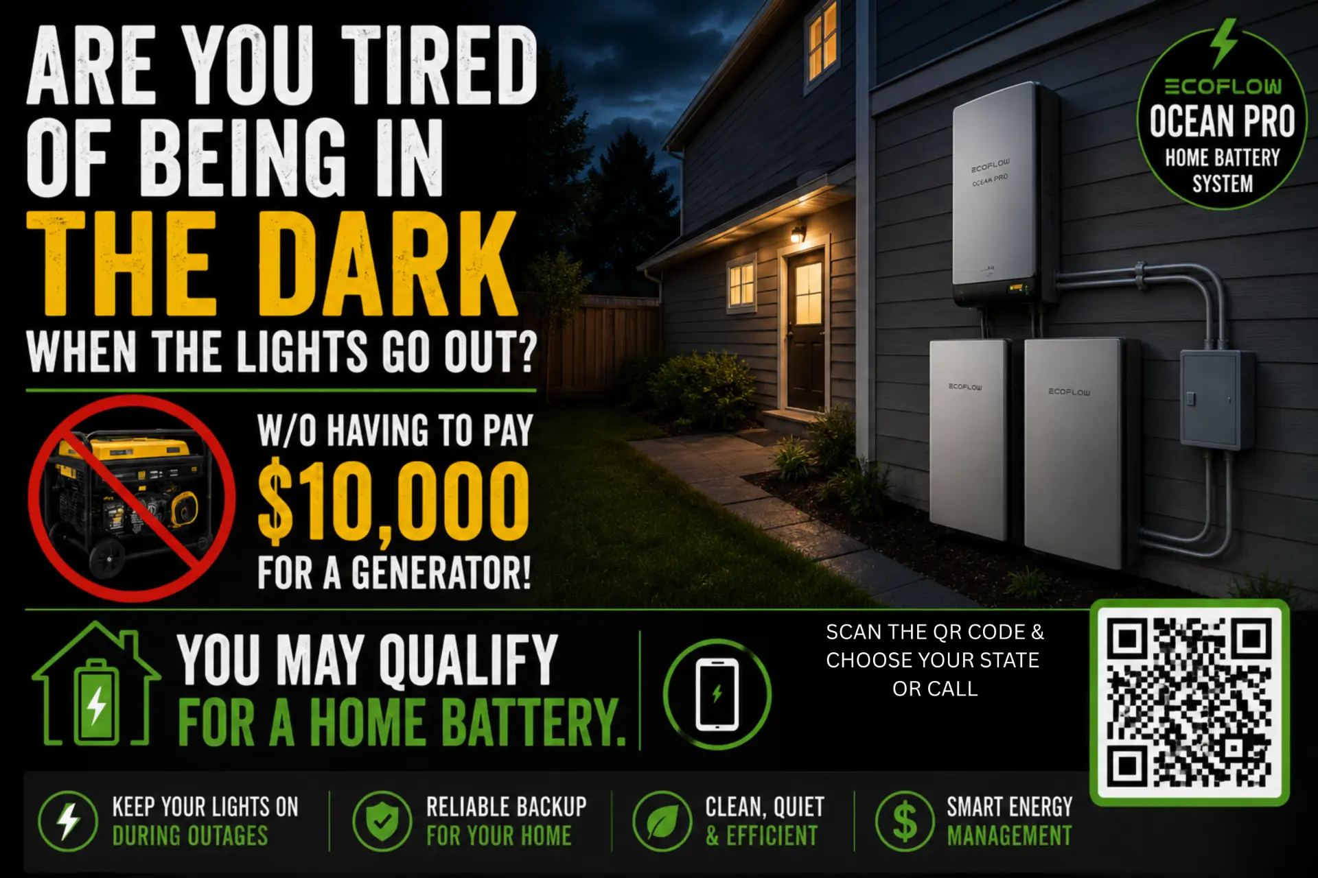 You may qualify for a home battery — call 773-678-1085 or scan the QR code